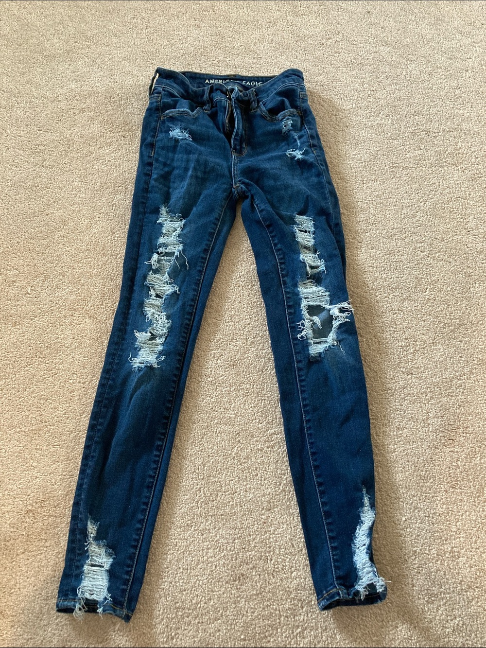 American Eagle Outfitters Navy Distressed Stretch Skinny Jeans